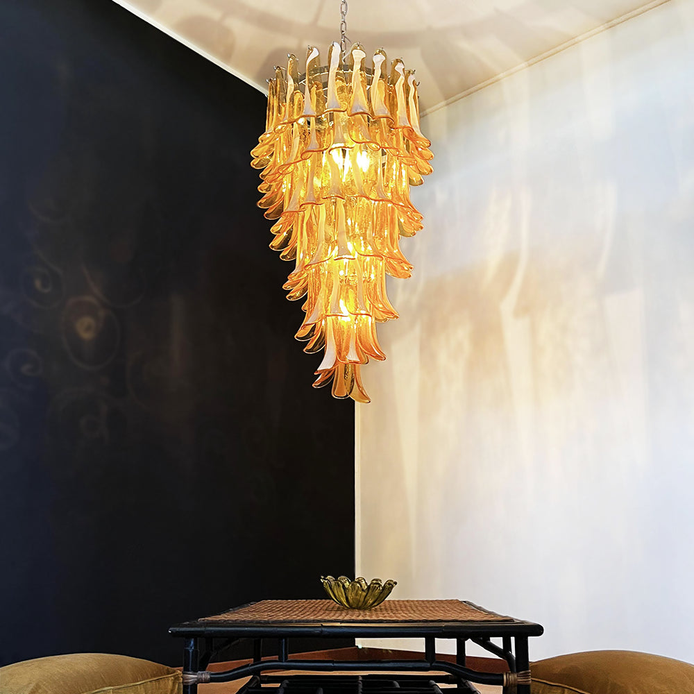 Murano Amber Petals Spiral Ceiling fixture Chandelier