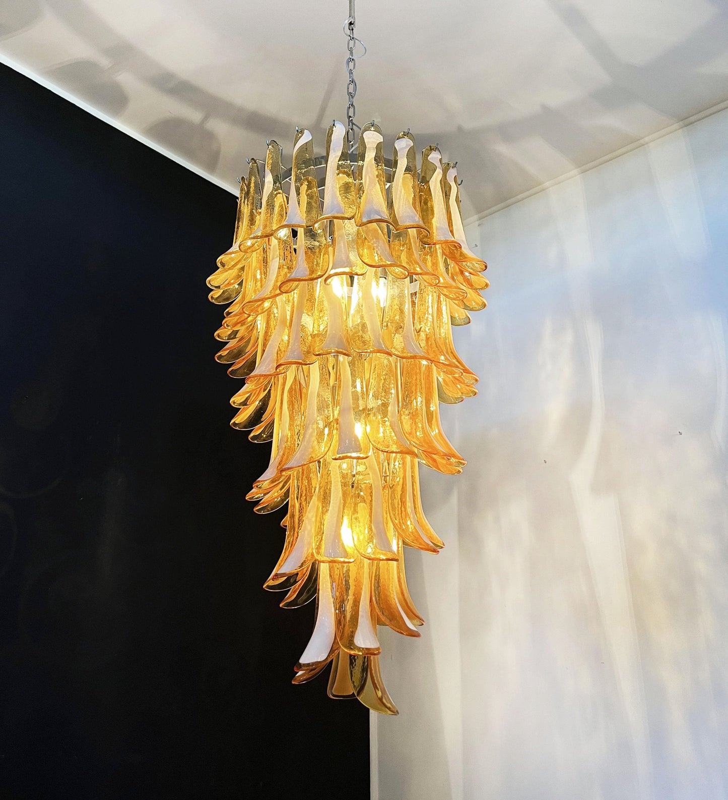 Murano Amber Petals Spiral Ceiling fixture Chandelier