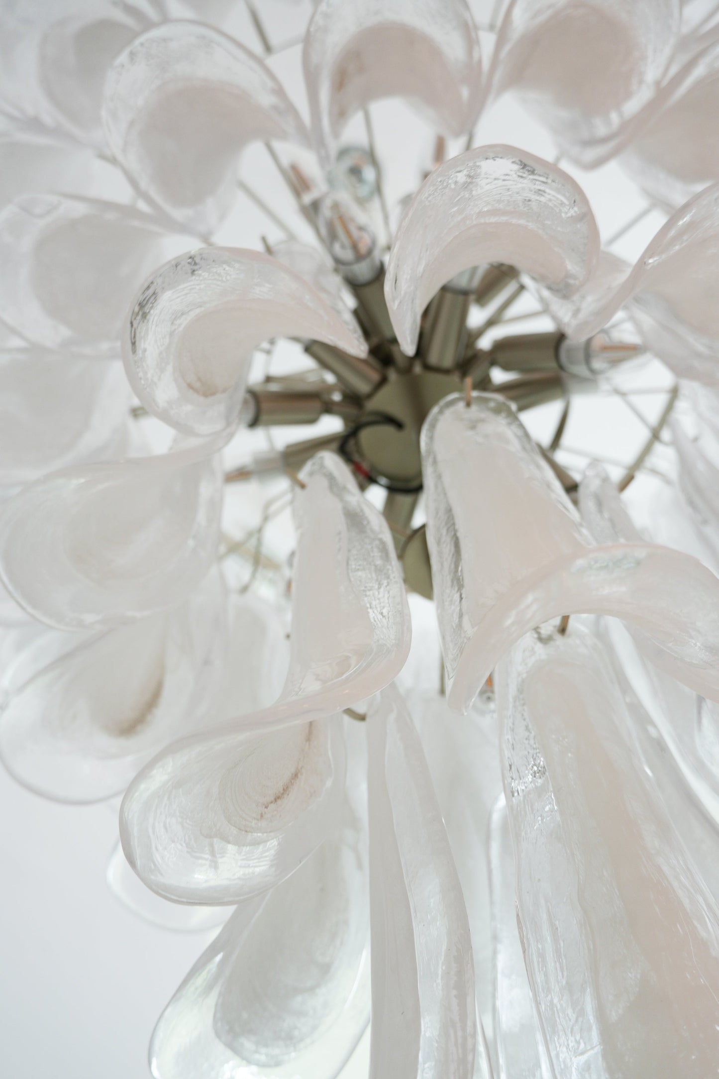 Murano White Glass Petals Crown Chandelier