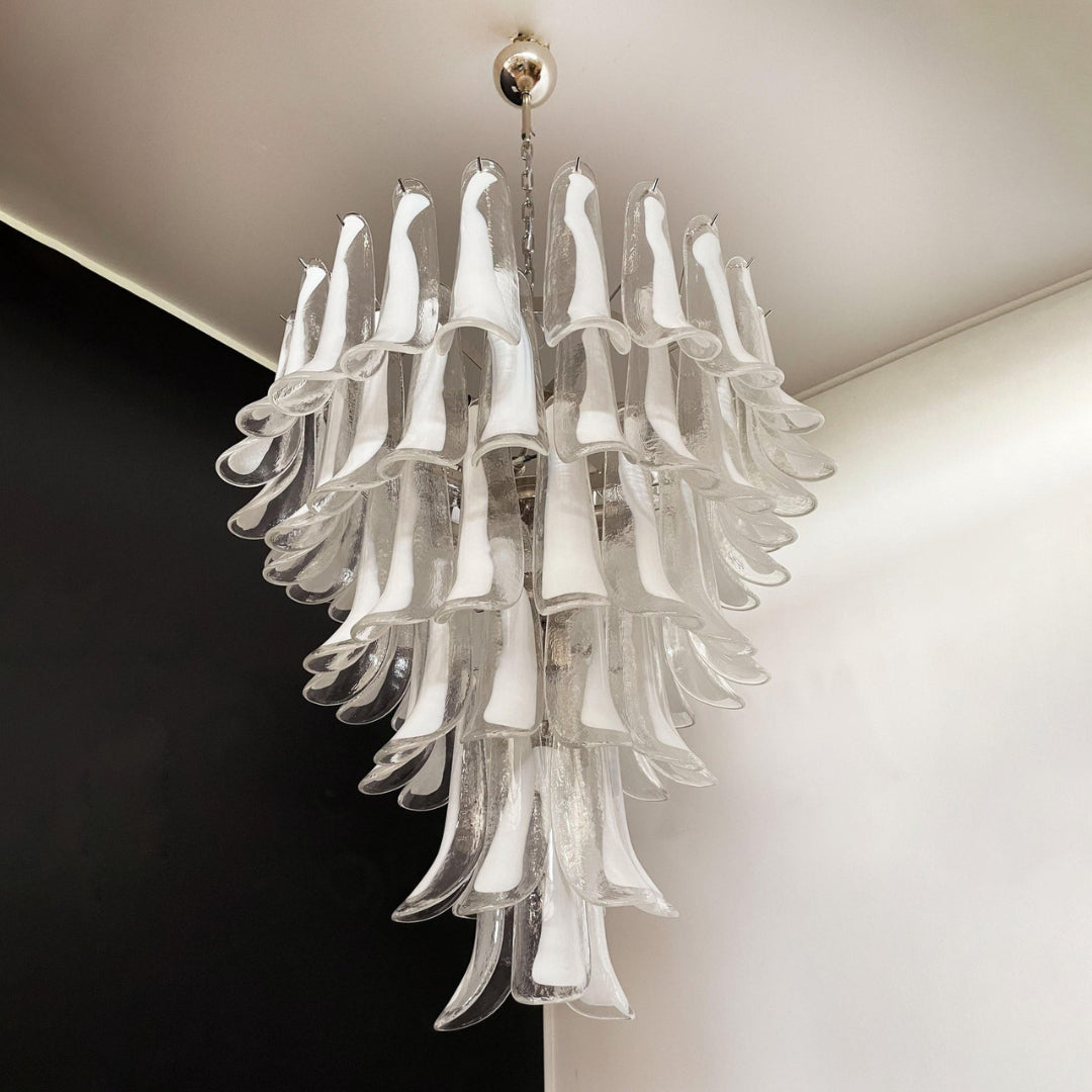 Murano White Glass Petals Crown Chandelier