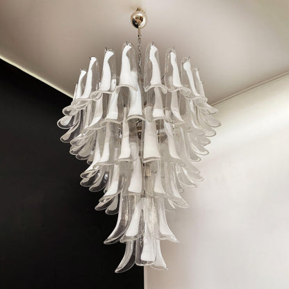 Murano White Glass Petals Crown Chandelier