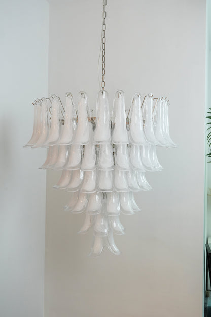 Murano White Glass Petals Crown Chandelier