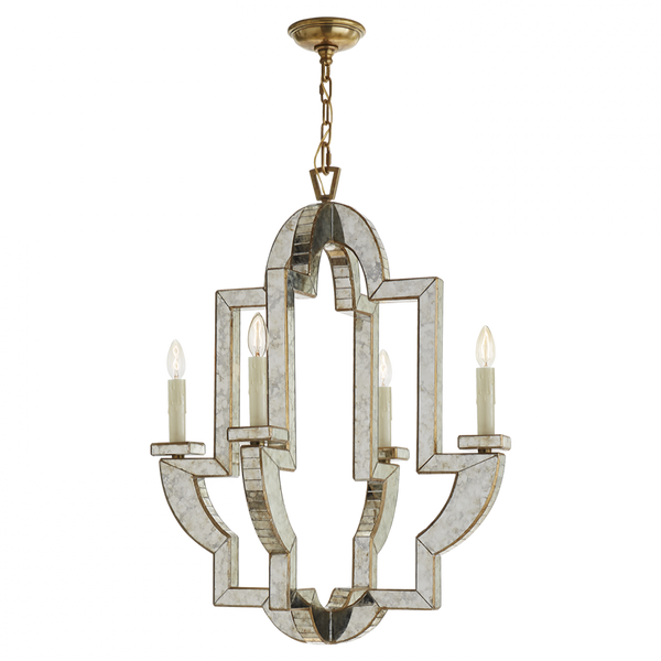 Chandelier, 4-Light, Antique Mirror, Antique Brass, 25.5"W (NW 5040AM/HAB 2R25N)