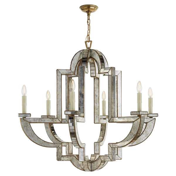 Chandelier, 6-Light, Antique Mirror, Antique Brass, 38.25"W (NW 5041AM/HAB 2N4E5)