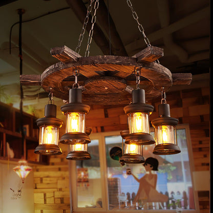 Nautical Industrial Style Wooden Ceiling fixture Chandelier