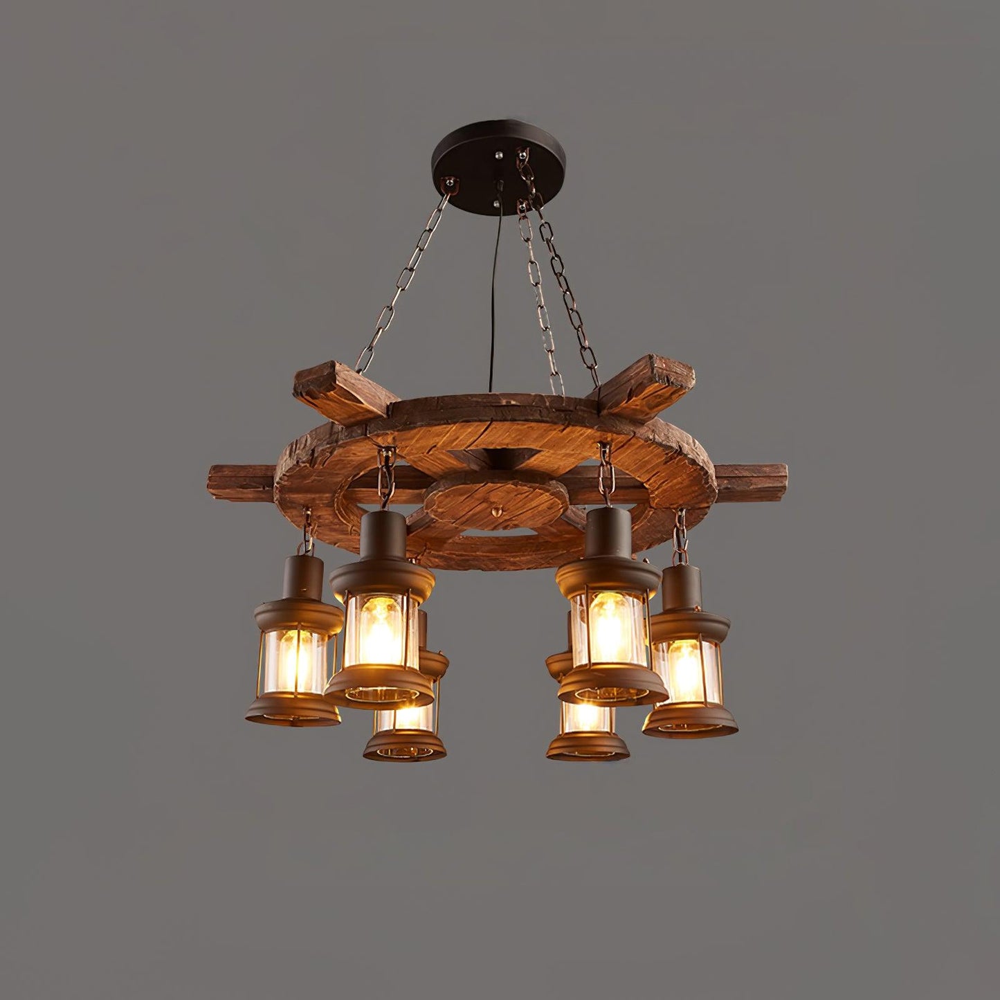 Nautical Industrial Style Wooden Ceiling fixture Chandelier