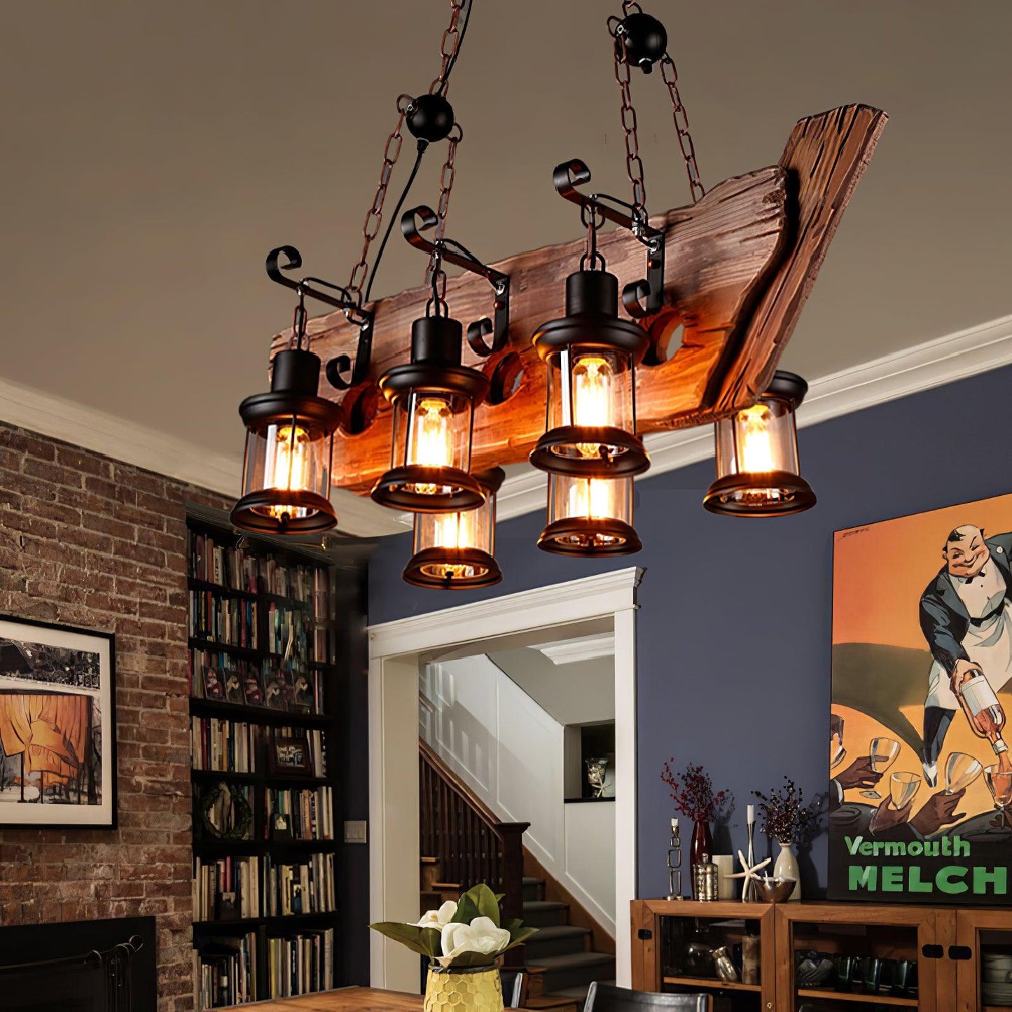 Nautical Industrial Style Wooden Ceiling fixture Chandelier