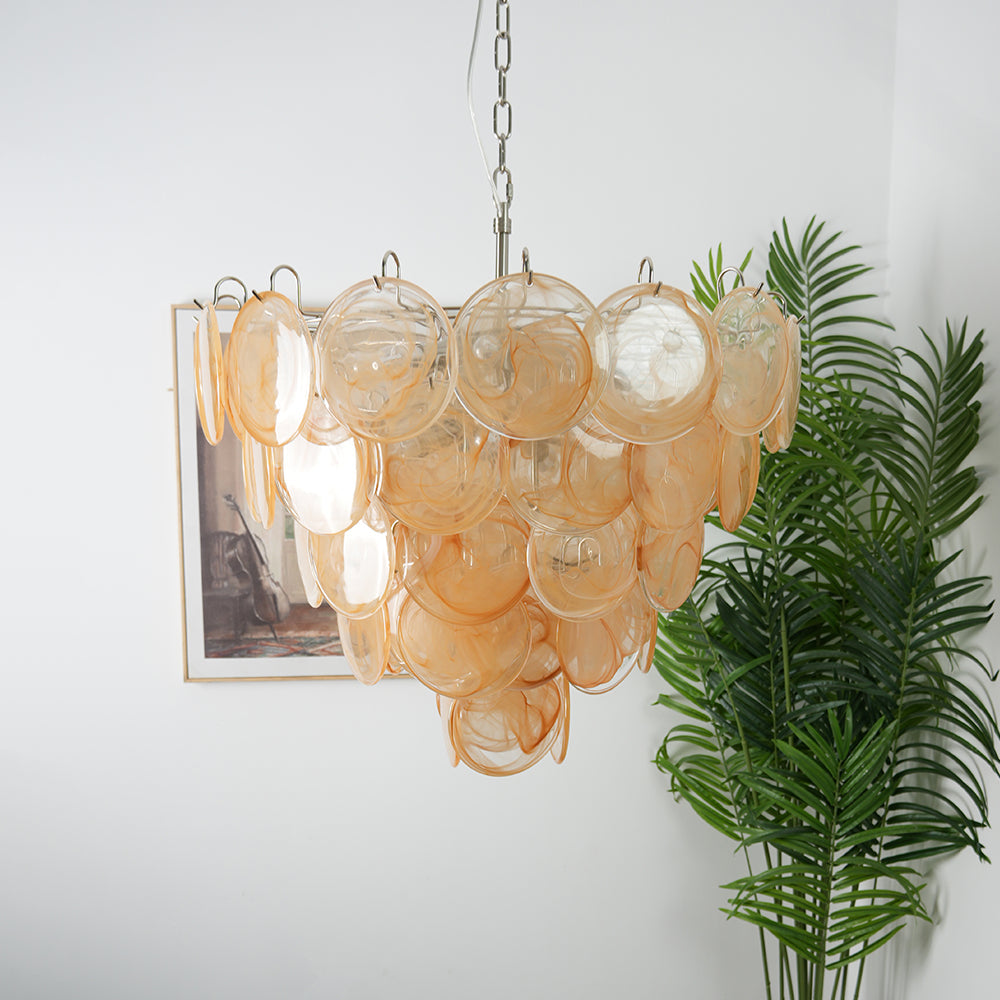 Orange Murano Disc Crown Chandelier