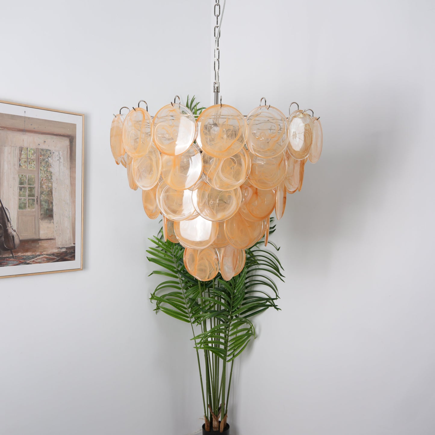 Orange Murano Disc Crown Chandelier