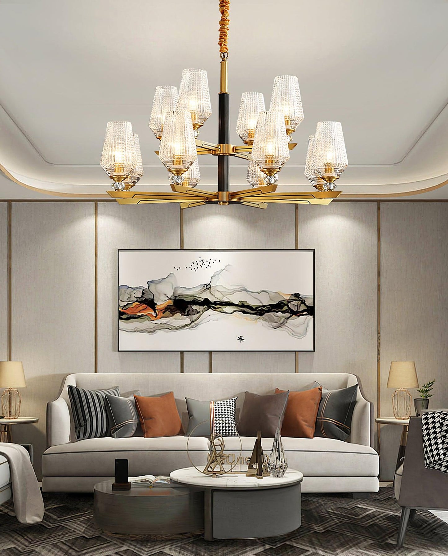 Orrefors Brass Ceiling fixture Chandelier