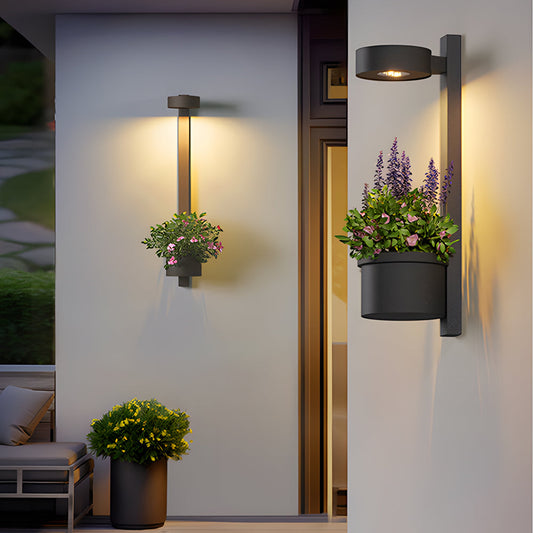 1-Light Solar Wall Mounted Plant Stand Outdoor Wall Light with Planter