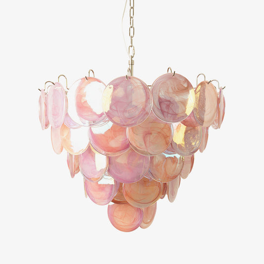 Pink Murano Disc Crown Chandelier