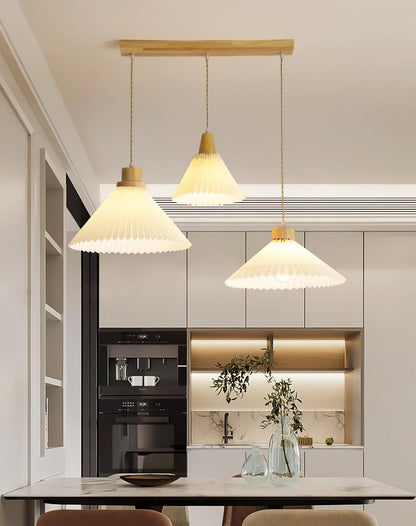 Pleated Wooden Droplight Pendant Light