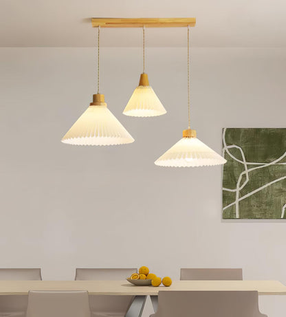 Pleated Wooden Droplight Pendant Light