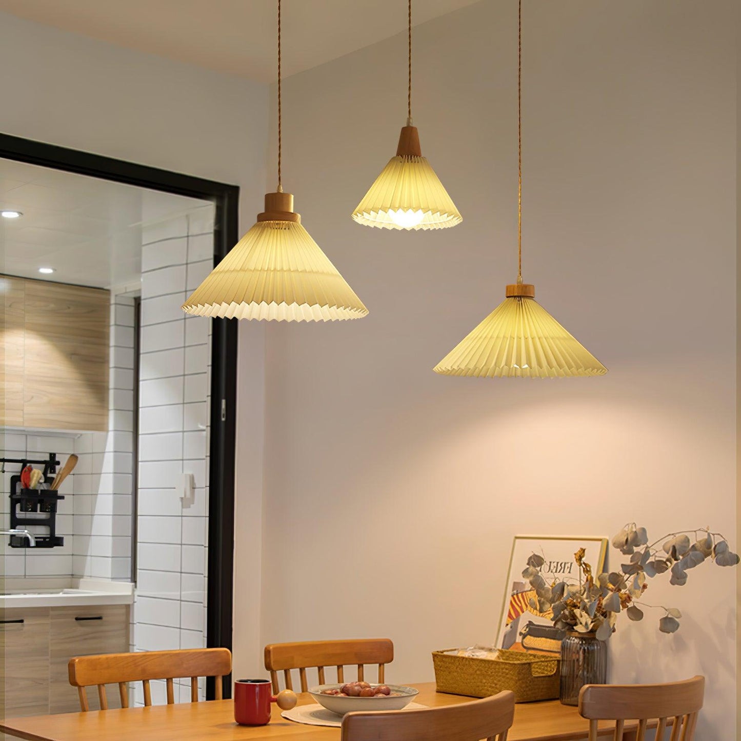 Pleated Wooden Droplight Pendant Light