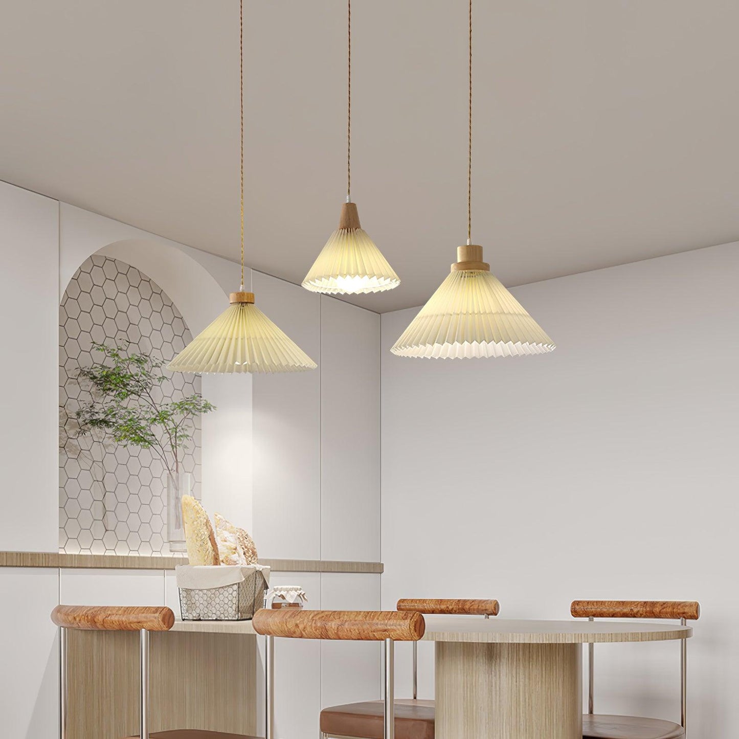 Pleated Wooden Droplight Pendant Light