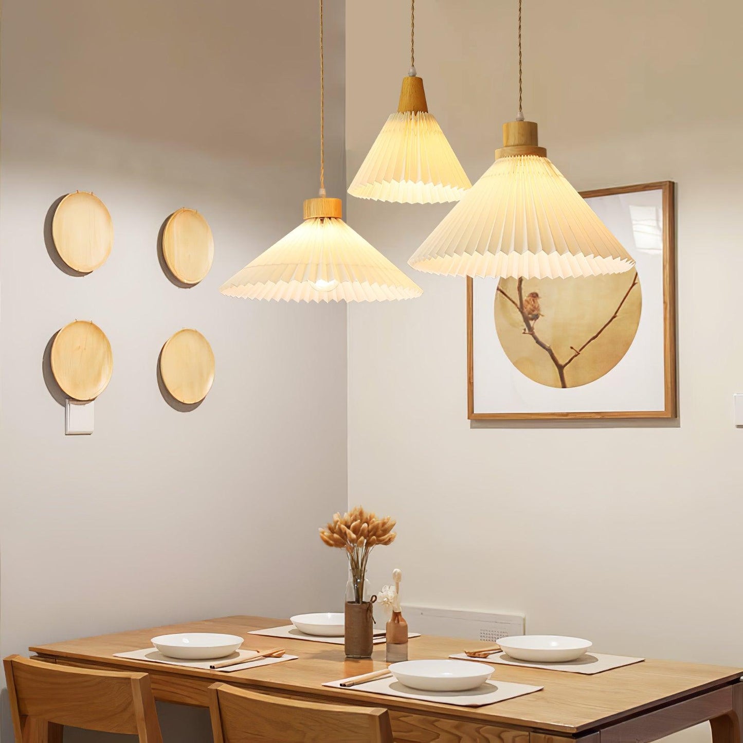 Pleated Wooden Droplight Pendant Light