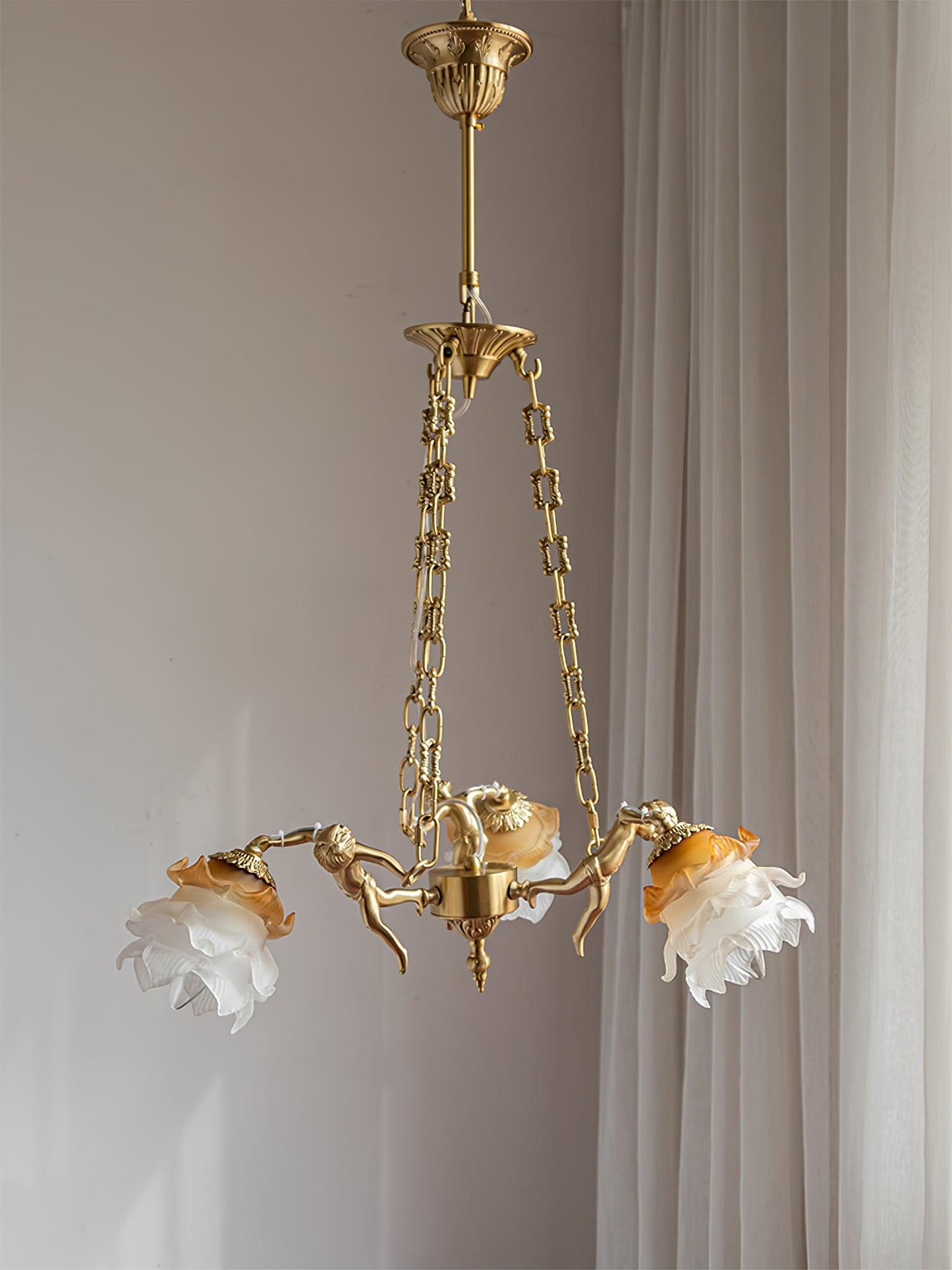 Putti Statuettes Brass Candelabrum Suspension