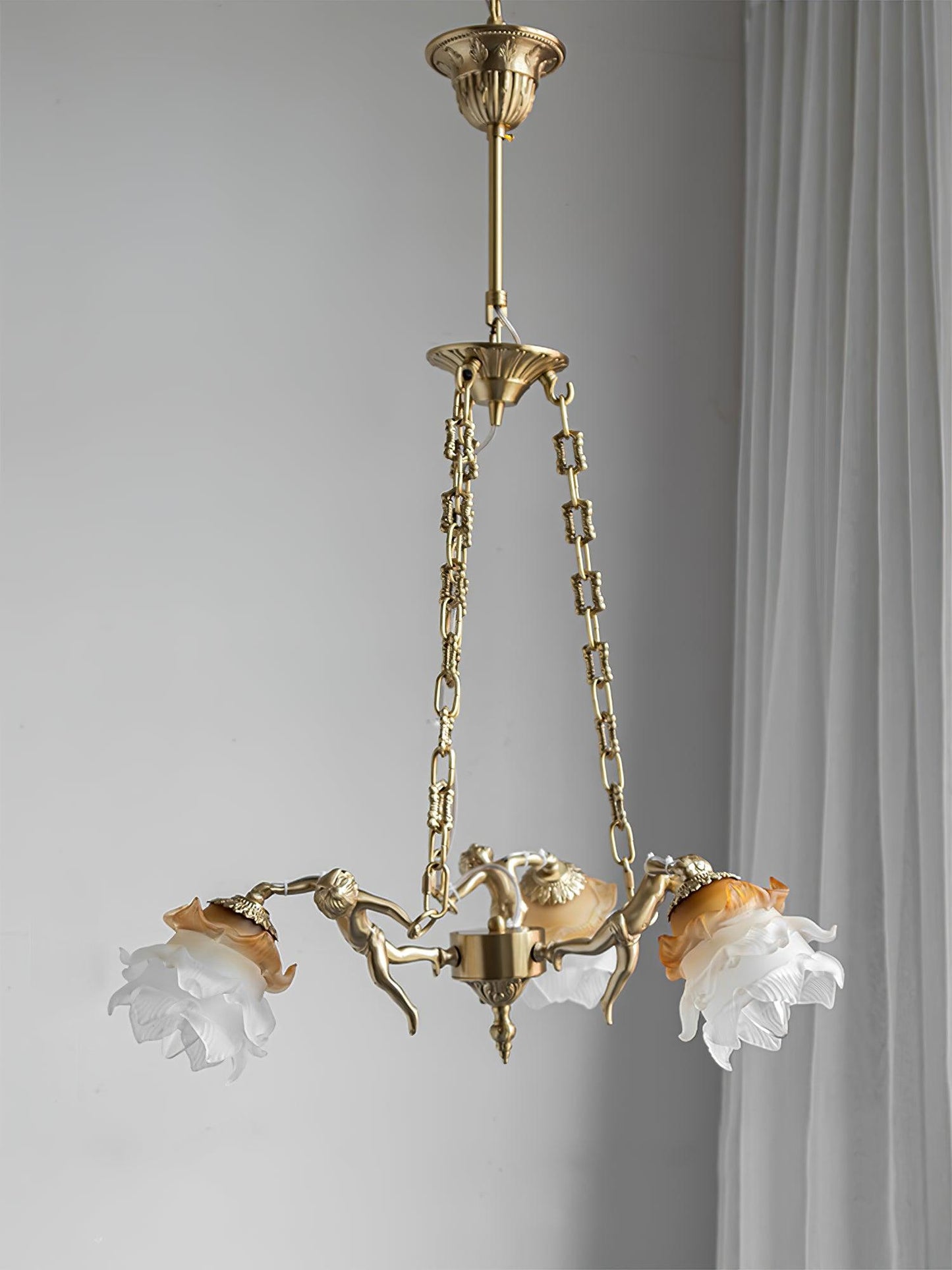 Putti Statuettes Brass Candelabrum Suspension