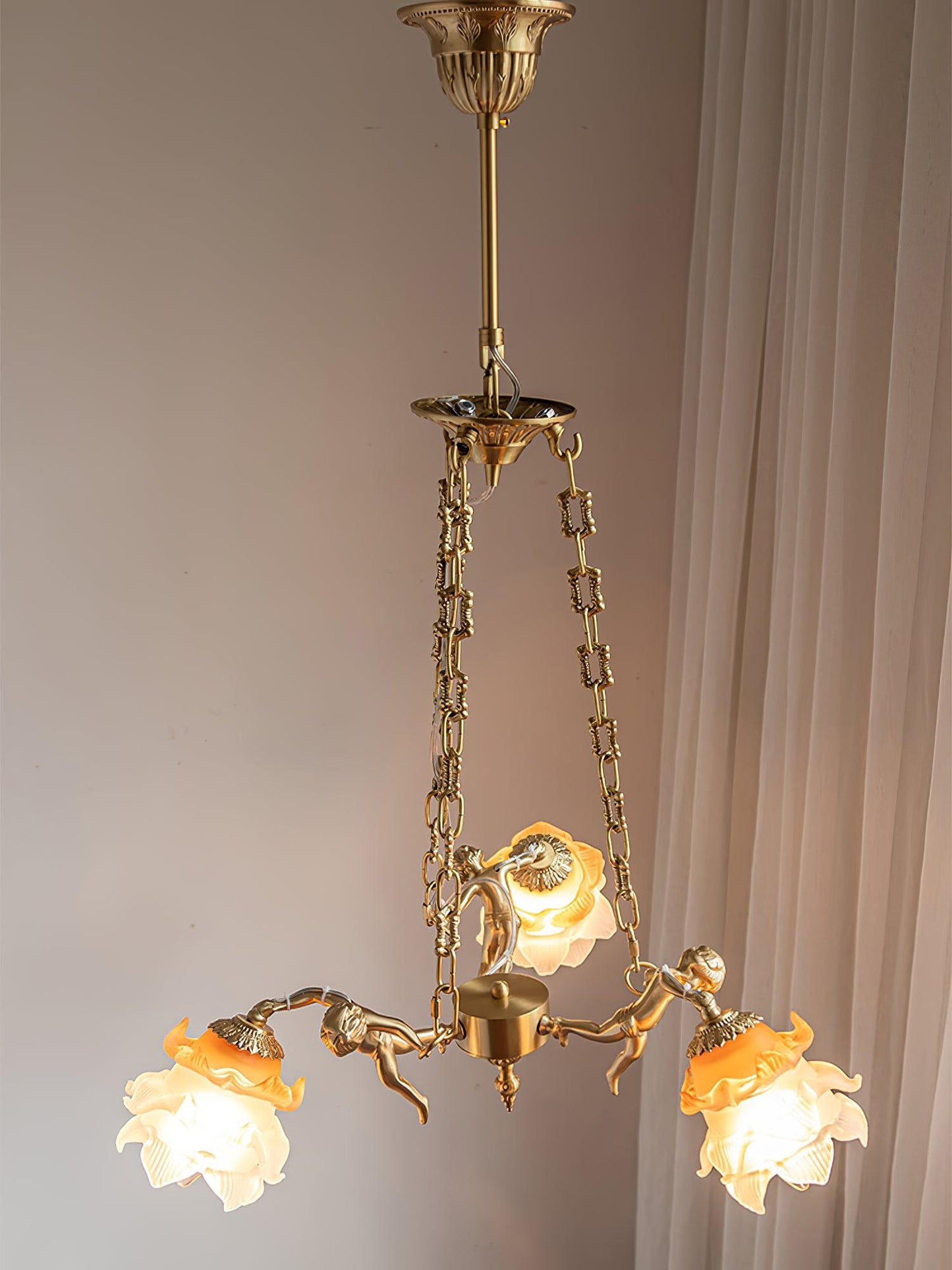 Putti Statuettes Brass Candelabrum Suspension