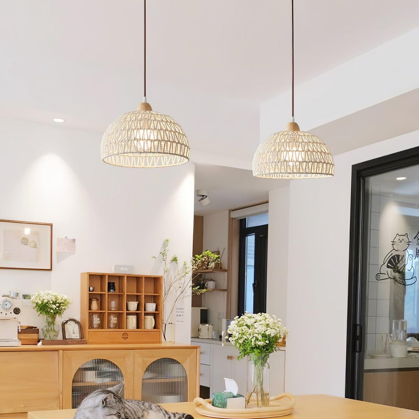 Rattan Arch Ceiling light fitting Pendant Lamp