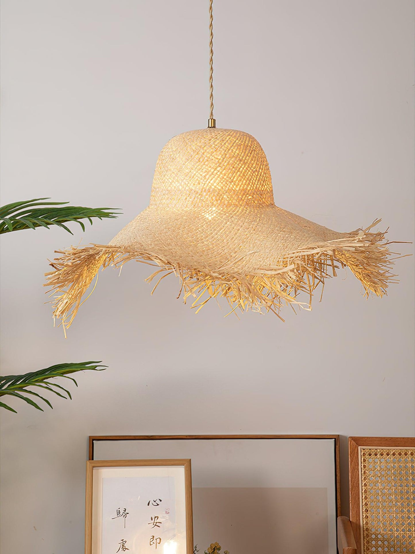 Rattan Straw Hat Hanging light Pendant Light