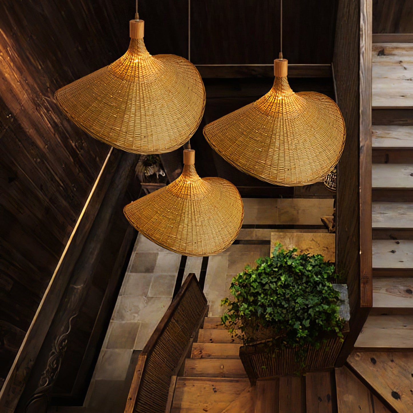 Rattan Weave Hat Droplight Pendant Light