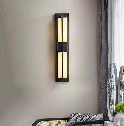 Rectangular Alabaster Brass Bracket light Wall Sconce