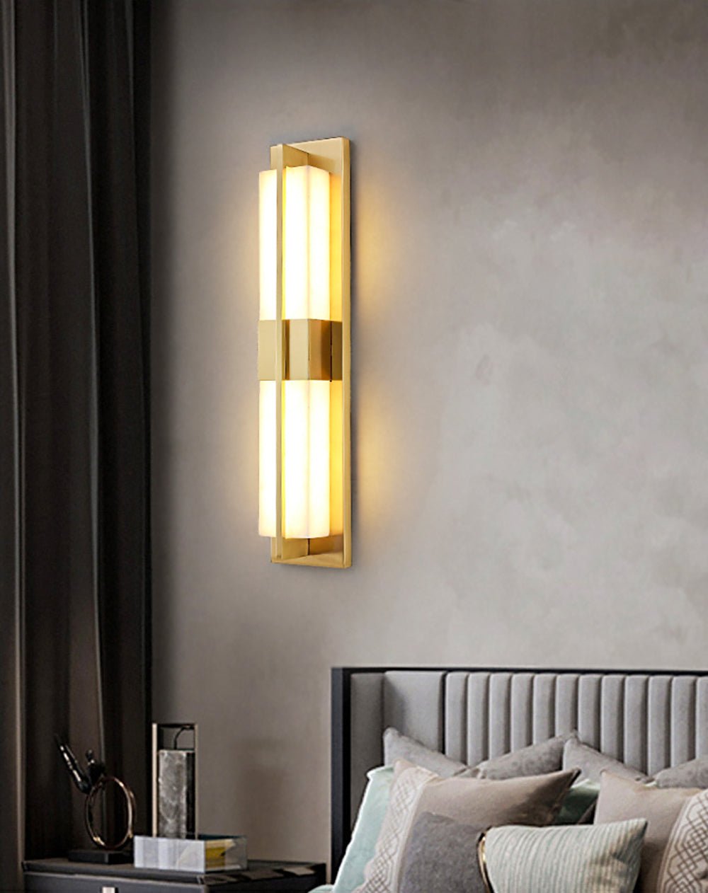 Rectangular Alabaster Brass Bracket light Wall Sconce