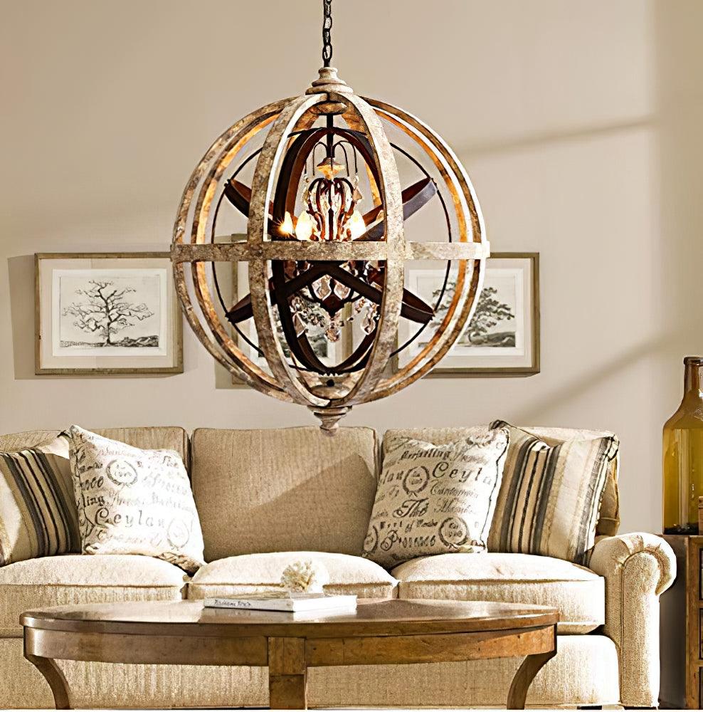 Retro Globe Weathered Gasolier Chandelier