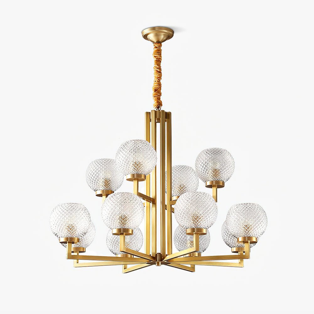 Ribbed Glass Brass Crown Chandelier