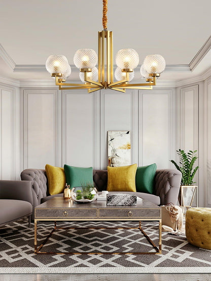 Ribbed Glass Brass Crown Chandelier