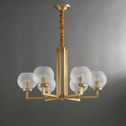 Ribbed Glass Brass Crown Chandelier