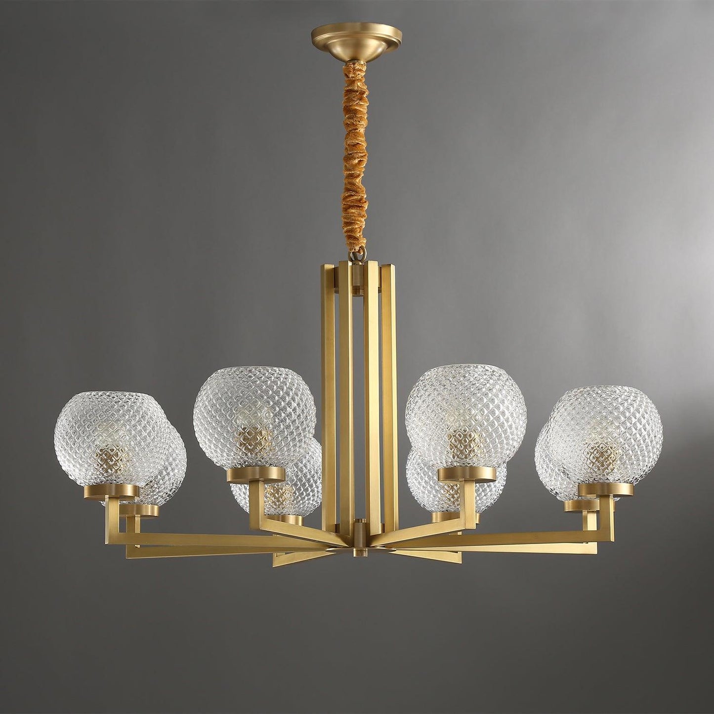 Ribbed Glass Brass Crown Chandelier