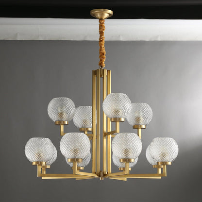 Ribbed Glass Brass Crown Chandelier