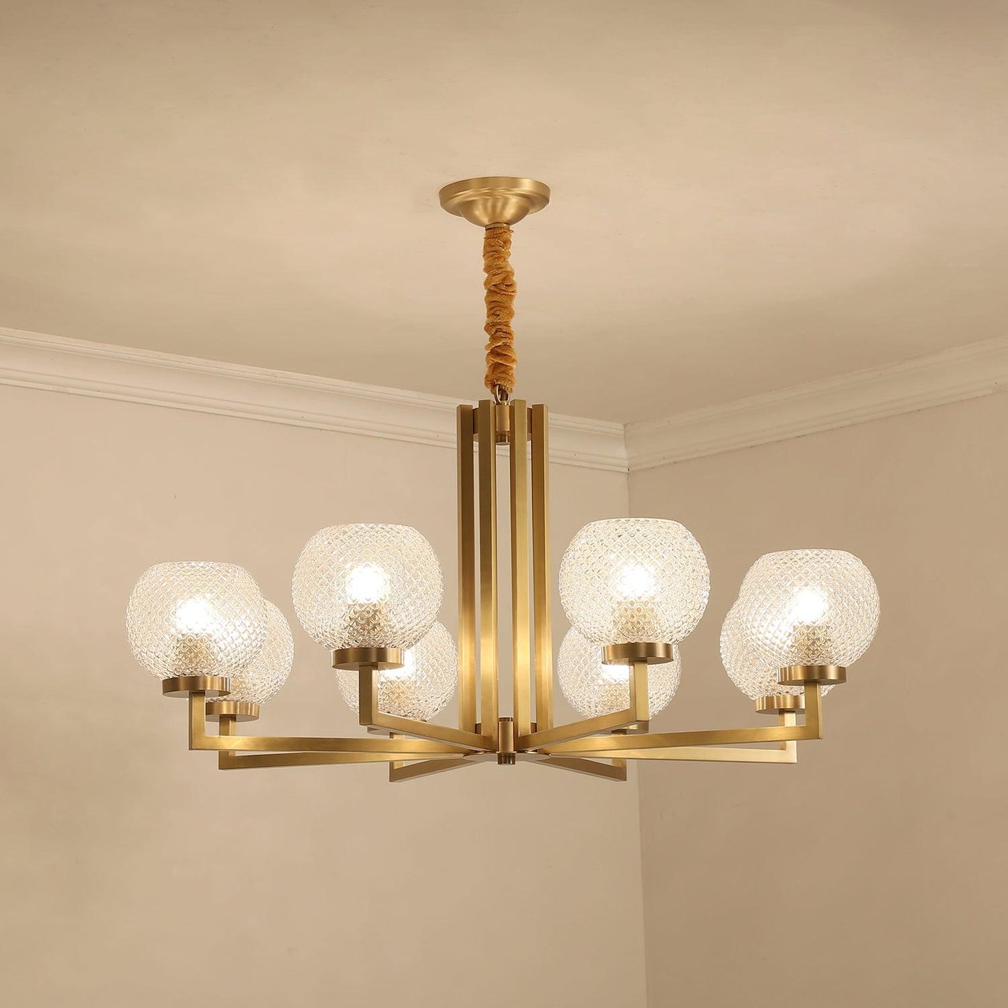 Ribbed Glass Brass Crown Chandelier