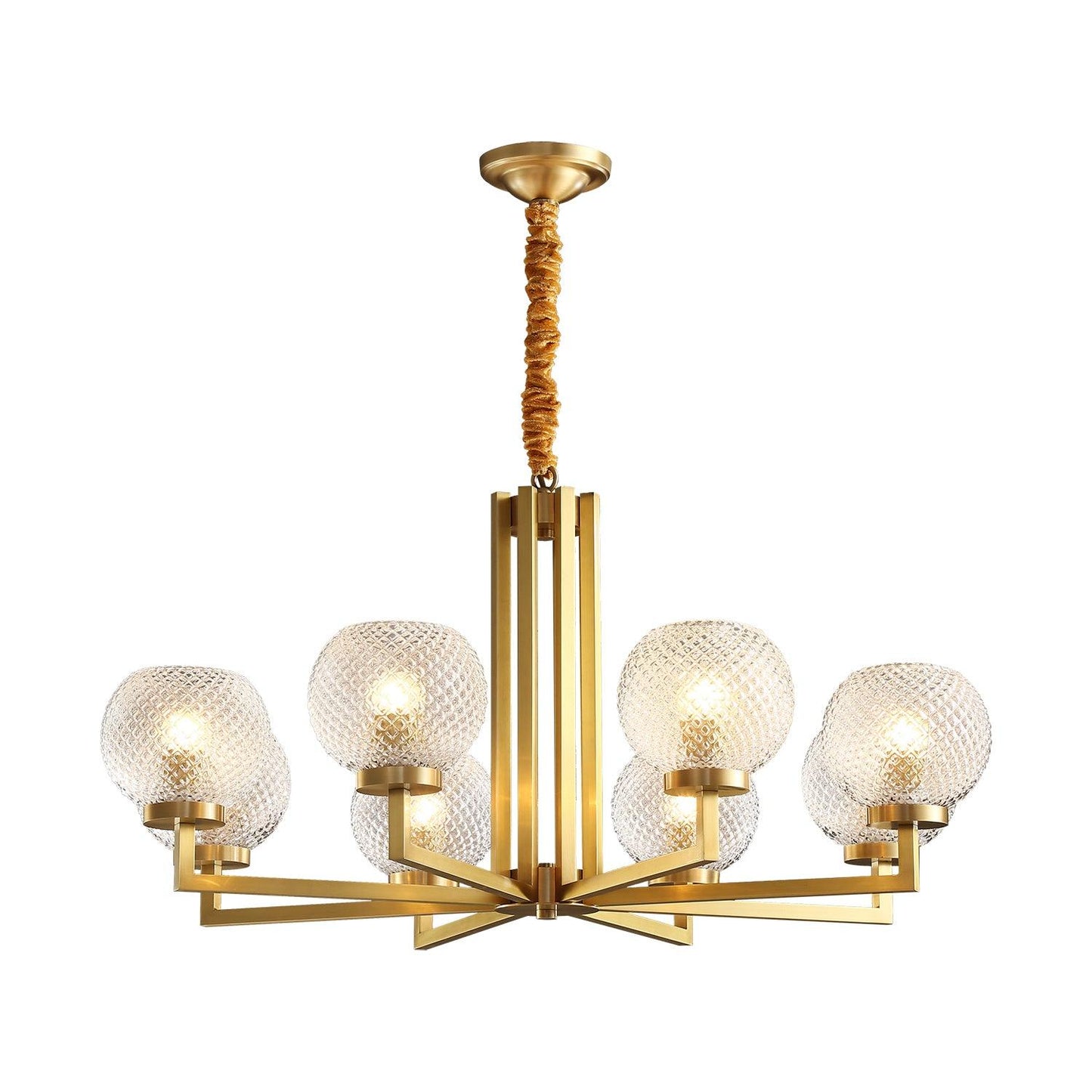 Ribbed Glass Brass Crown Chandelier