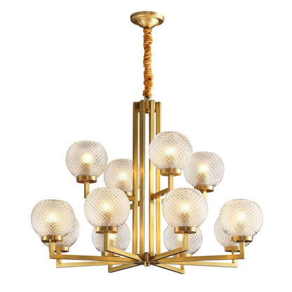 Ribbed Glass Brass Crown Chandelier