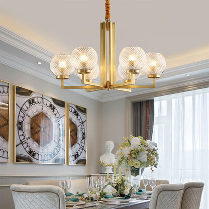 Ribbed Glass Brass Crown Chandelier