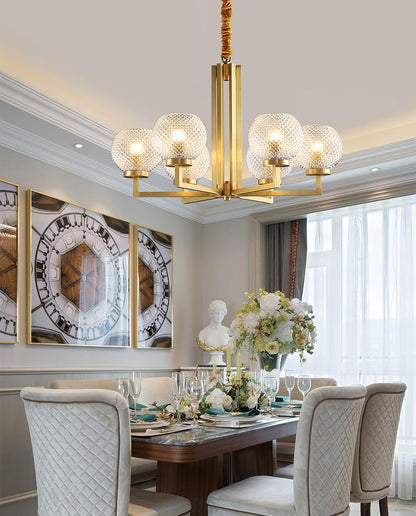 Ribbed Glass Brass Crown Chandelier