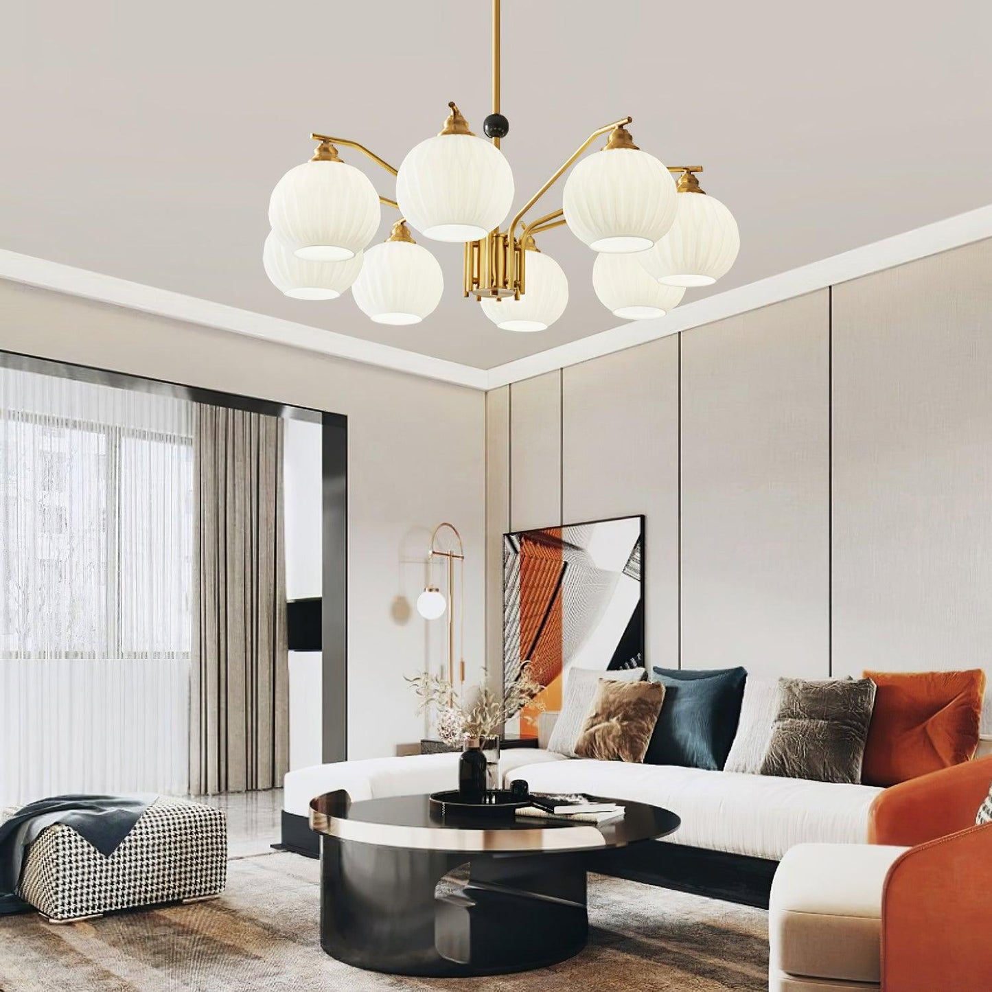 Ribbed Glass Gold Pendant light Chandelier