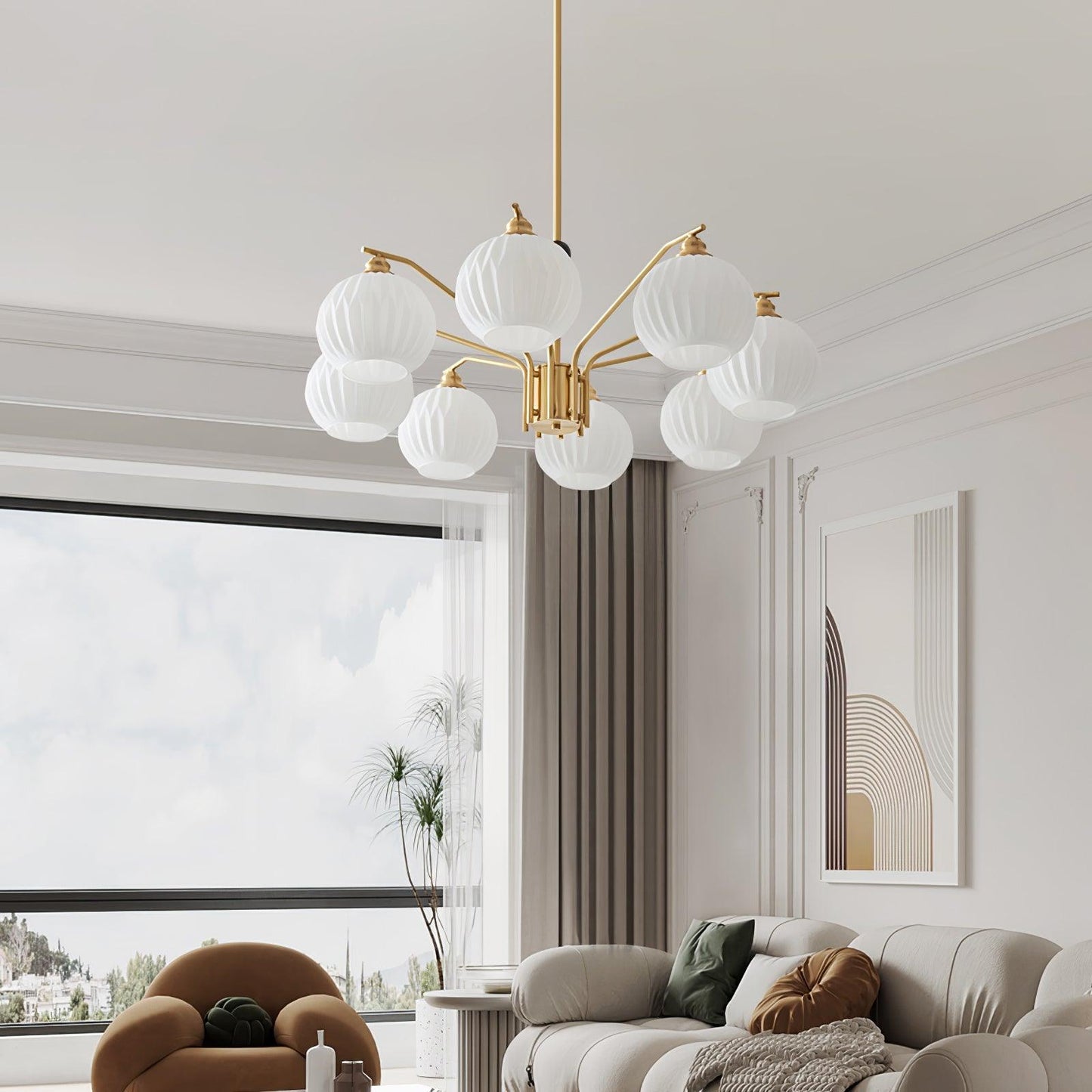 Ribbed Glass Gold Pendant light Chandelier