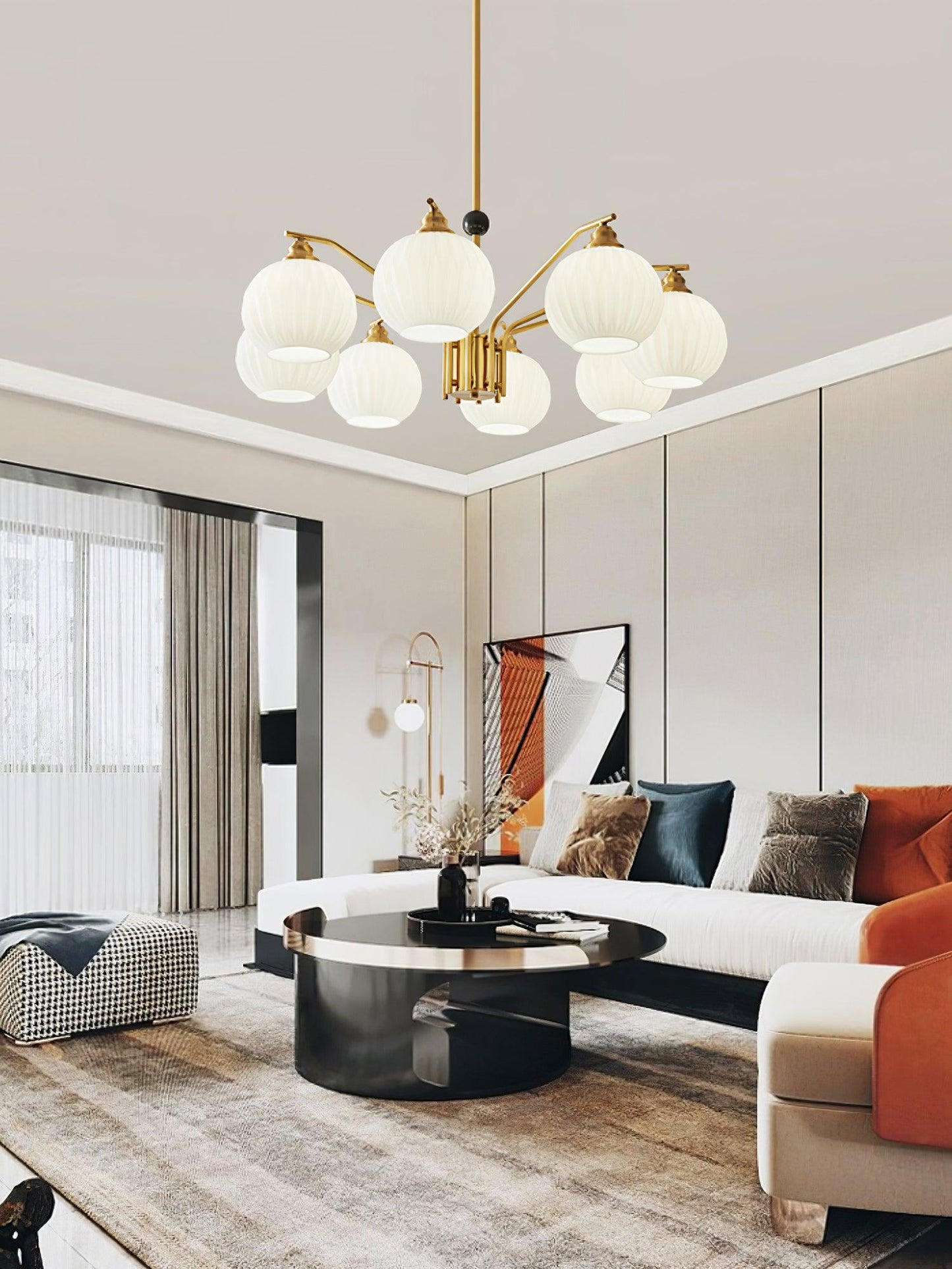 Ribbed Glass Gold Pendant light Chandelier