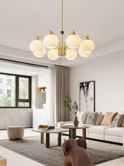 Ribbed Glass Gold Pendant light Chandelier