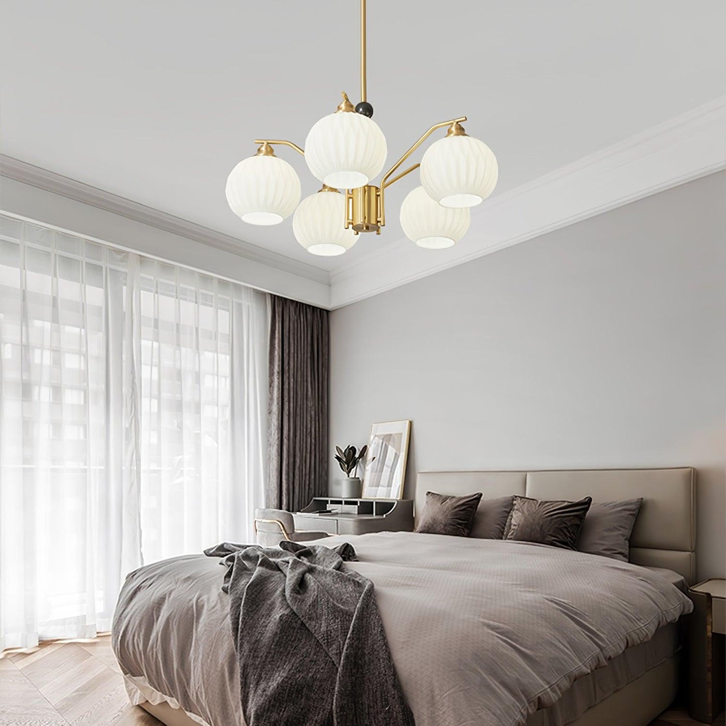 Ribbed Glass Gold Pendant light Chandelier