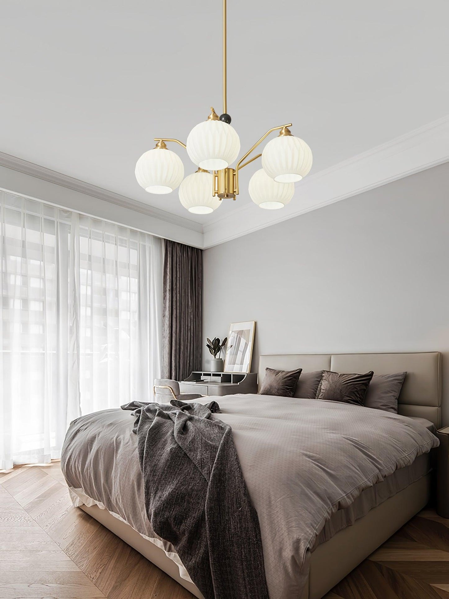 Ribbed Glass Gold Pendant light Chandelier