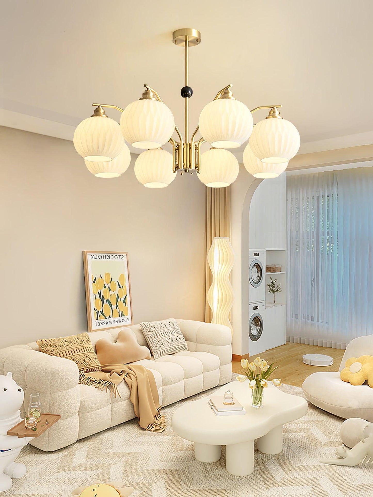 Ribbed Glass Gold Pendant light Chandelier