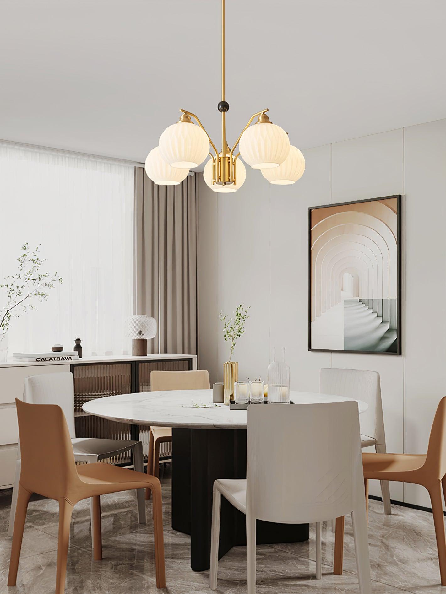 Ribbed Glass Gold Pendant light Chandelier