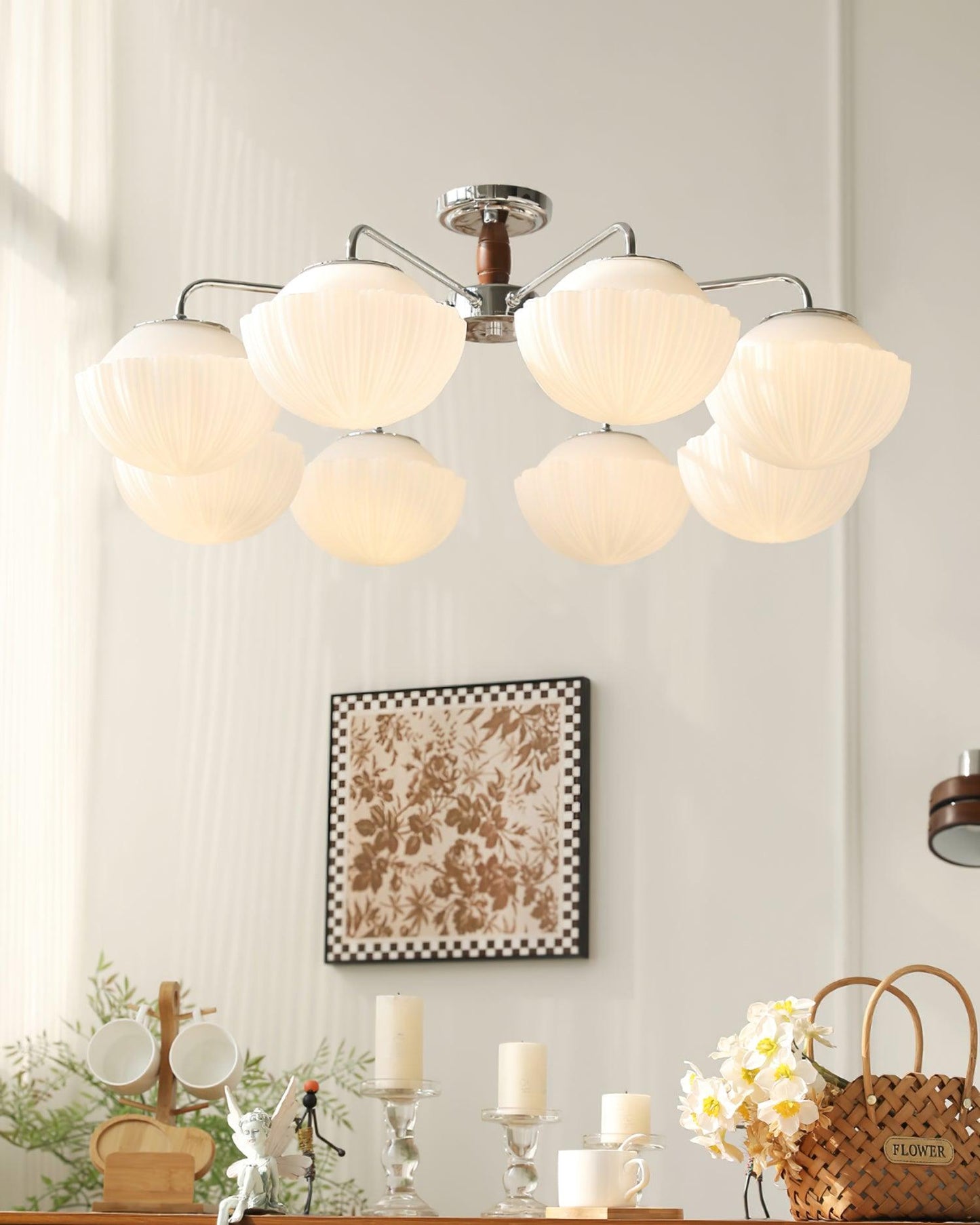 Ribbed Walnut Flush mount light Ceiling Lamp