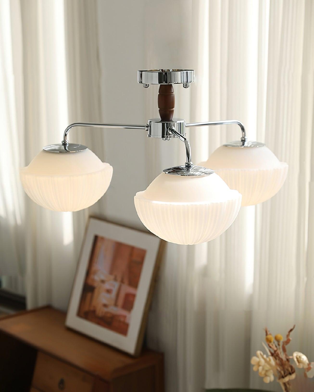 Ribbed Walnut Flush mount light Ceiling Lamp